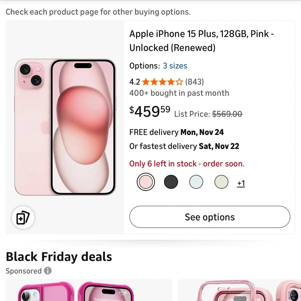 Pink 15 plus + 50 dollar screen protector + pink Apple phone case